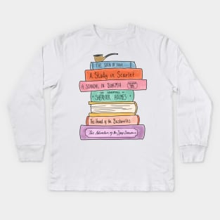 Sherlock Holmes book stack Kids Long Sleeve T-Shirt